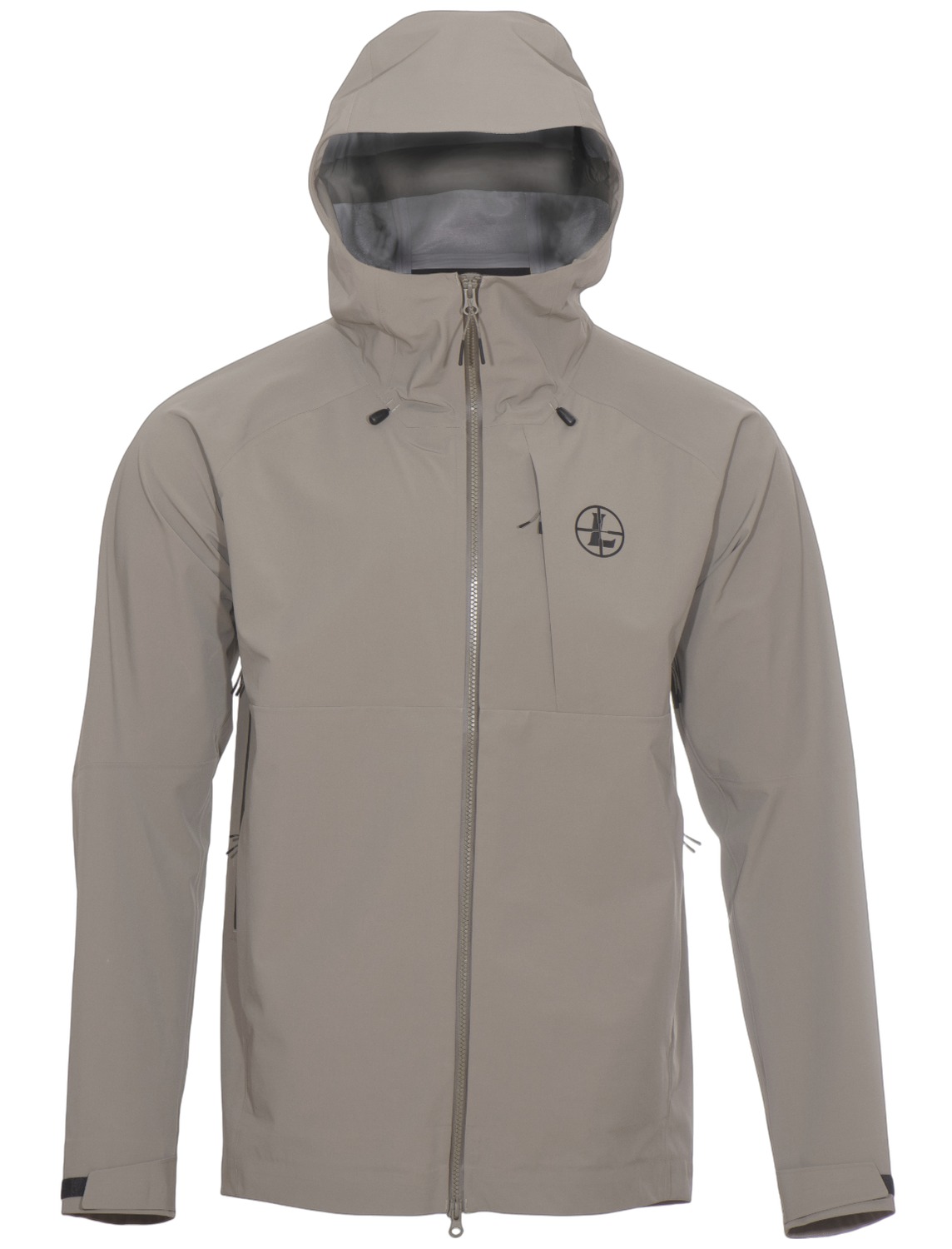 Beige hooded waterproof jacket with front zipper