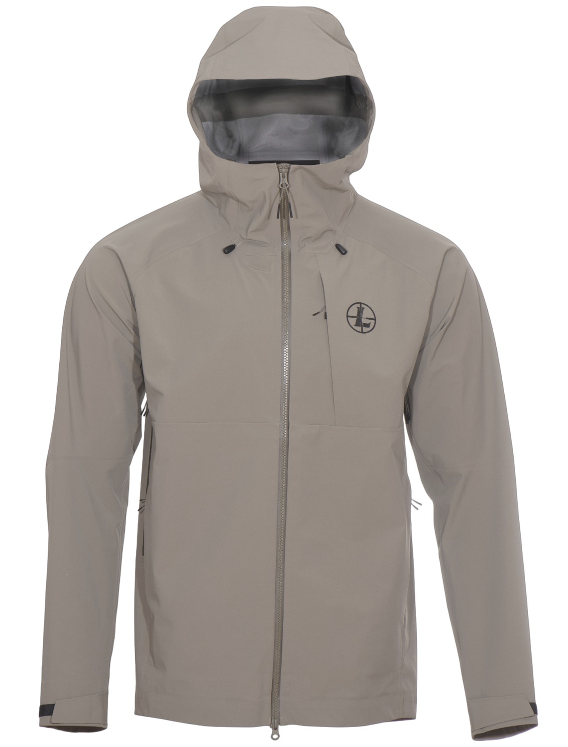 Beige hooded waterproof zip-up jacket front view