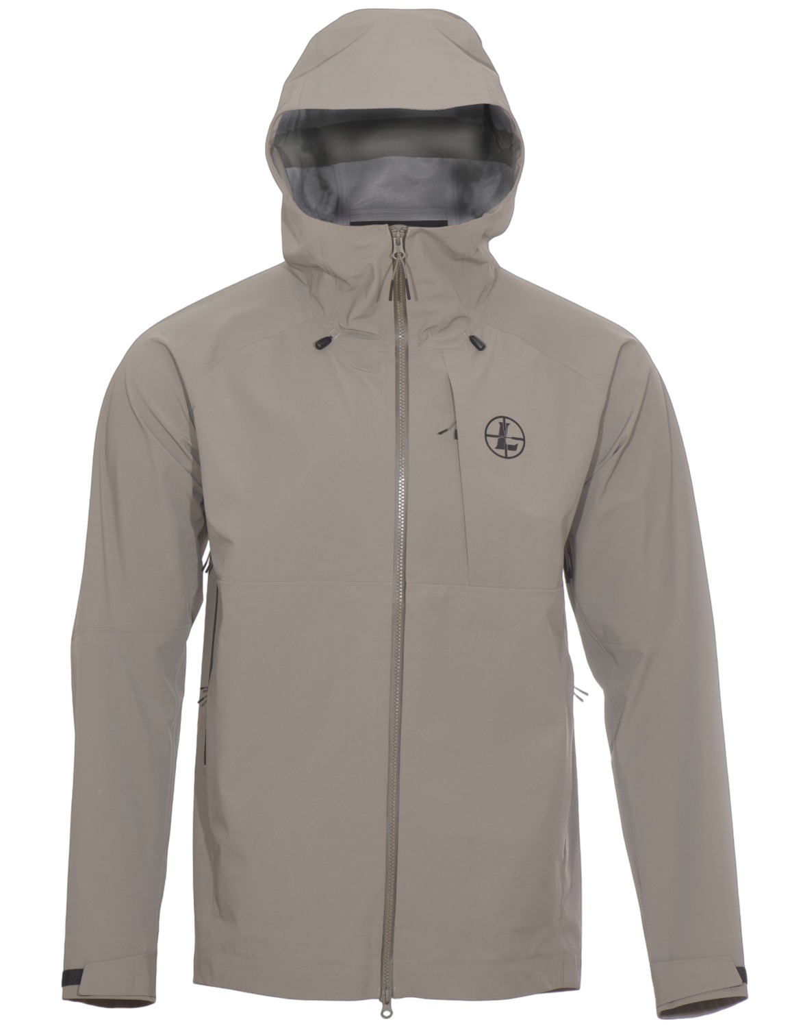 Beige hooded zip-up jacket front view