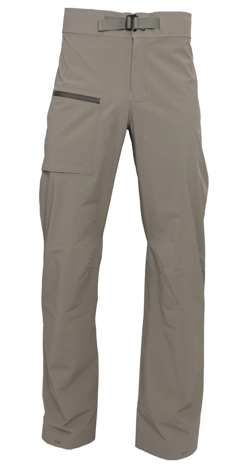 Tan hiking pants with belt and zip pocket