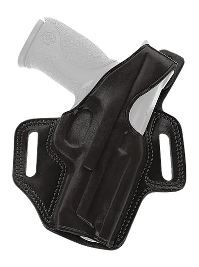 Black leather handgun holster with belt loops