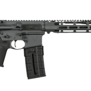 Black AR-15 style semi-automatic rifle