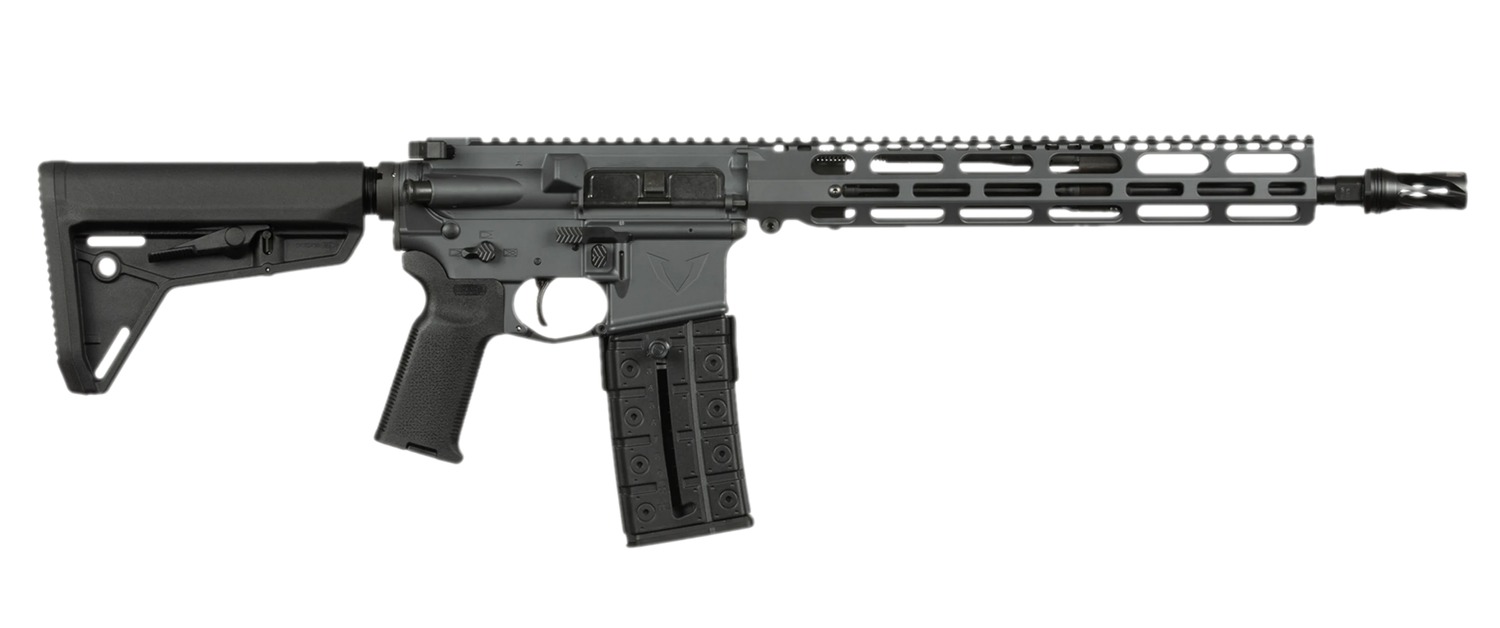 Black AR-15 style semi-automatic rifle