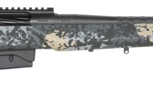 Camouflage bolt-action rifle with long barrel