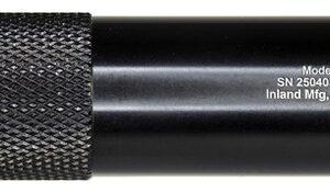 Black 9mm firearm suppressor with knurled grip