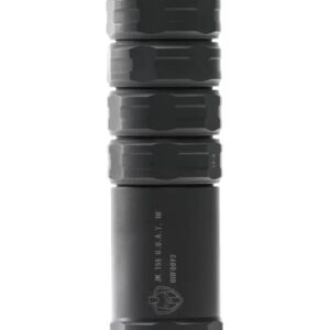 Black tactical flashlight with ridged grip