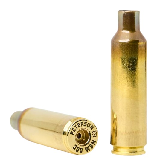 Two brass 300 WSM rifle cartridges