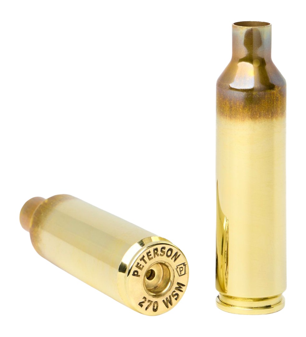 Two brass 270 WSM rifle cartridges