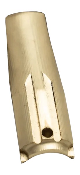 Close-up of a brass saxophone mouthpiece.
