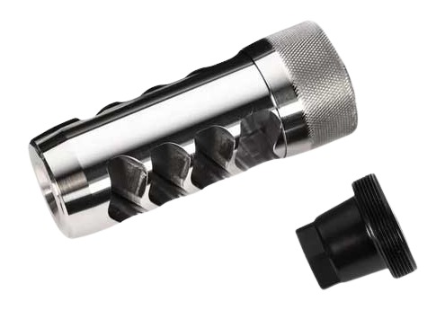 Metal flashlight with detachable end cap.