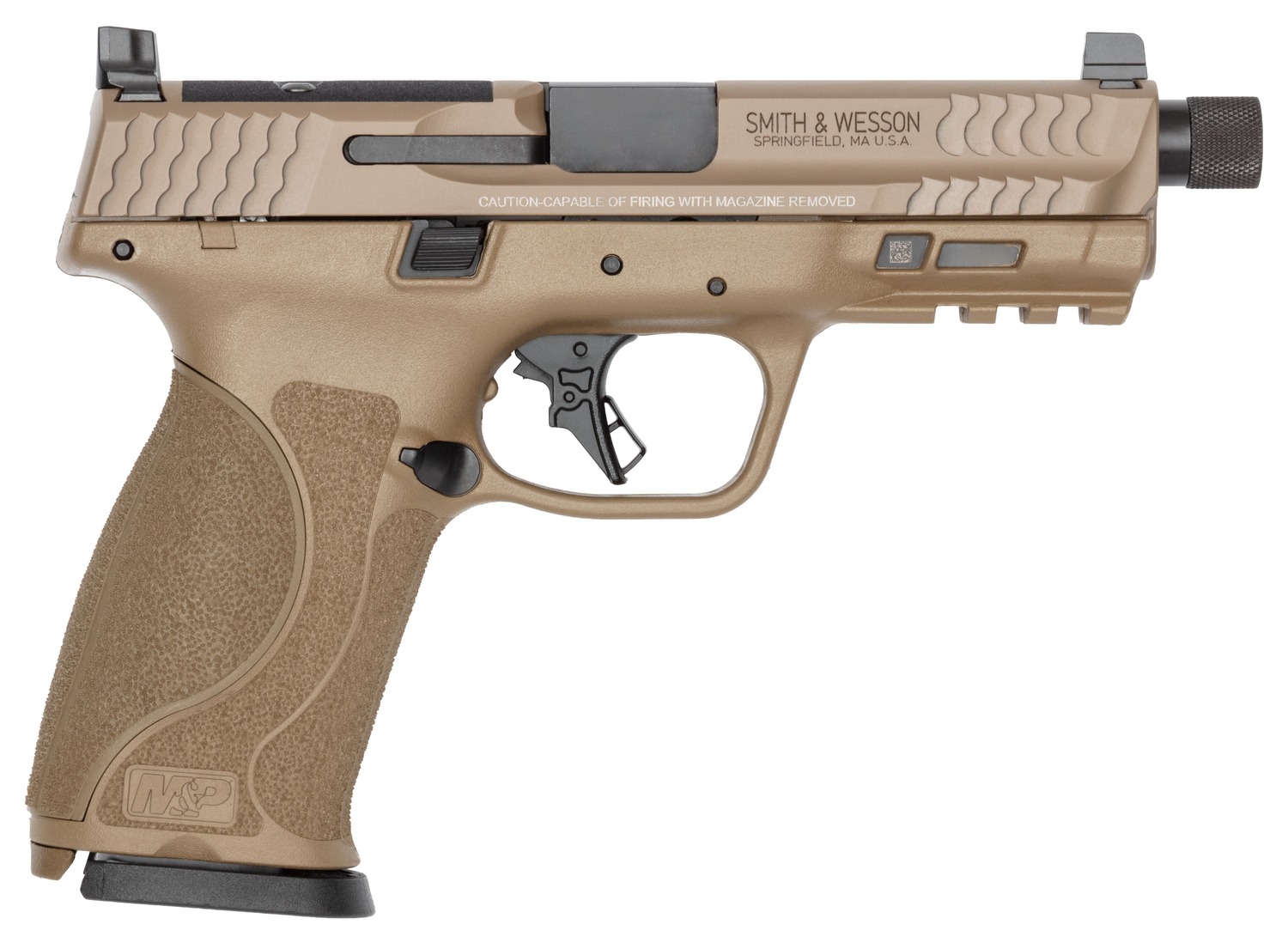 Tan Smith Wesson semi-automatic pistol side view