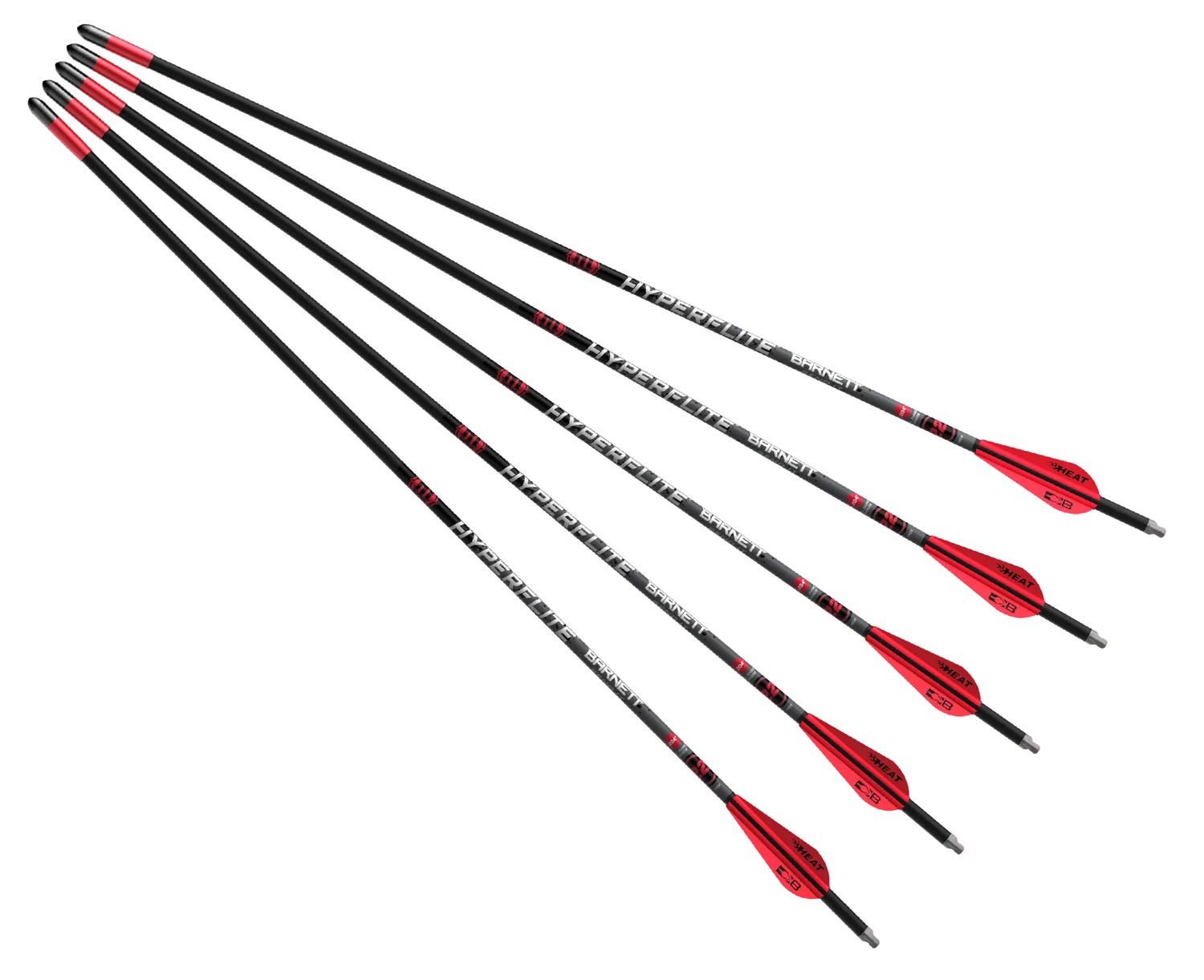 Five black and red archery arrows
