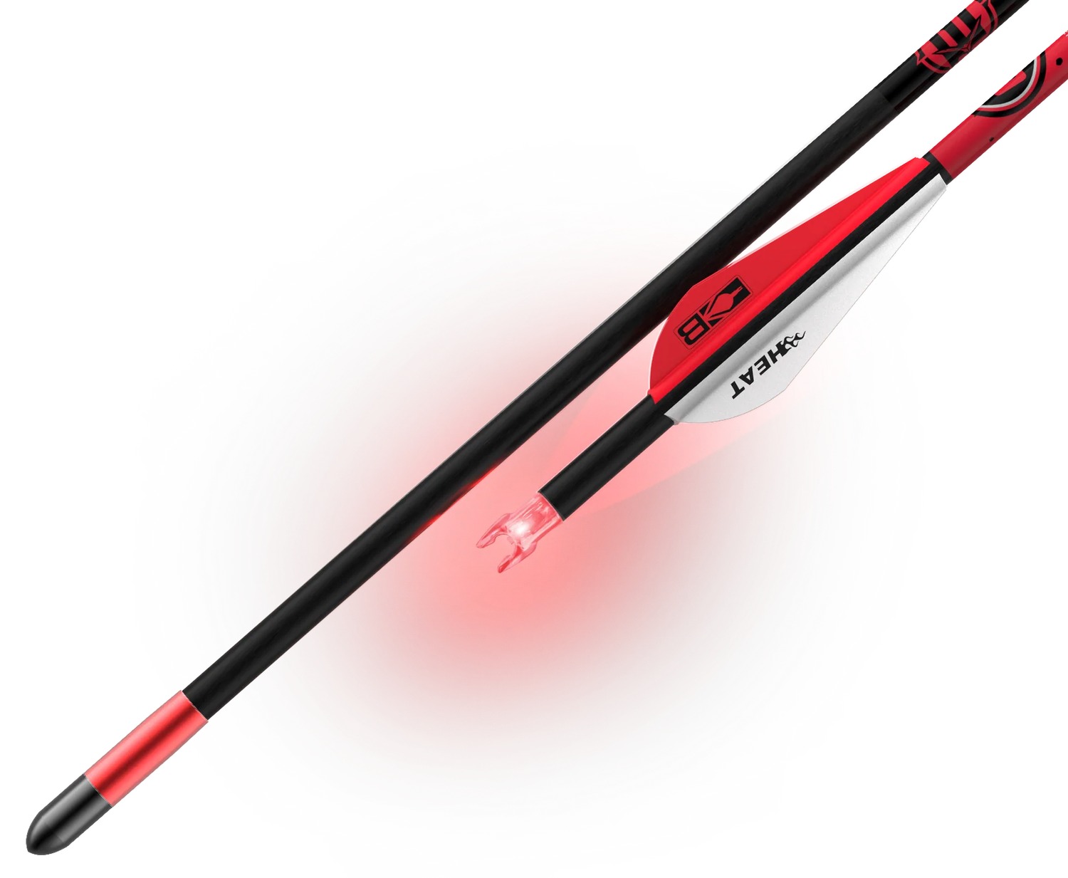 Lighted nock archery arrow with red glow