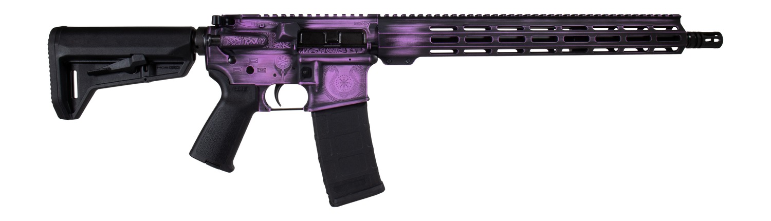 Purple and black AR-15 style rifle