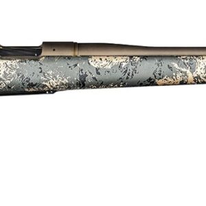 Camouflage bolt-action rifle with long barrel