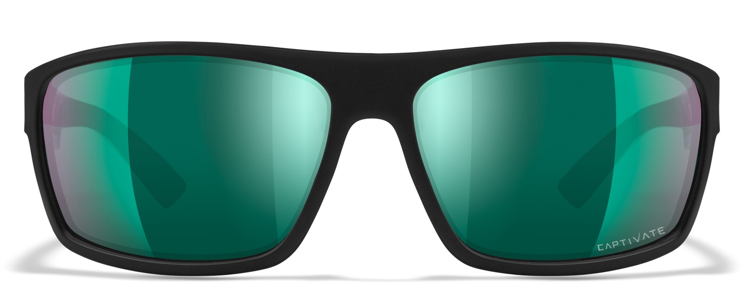 Black sunglasses with green reflective lenses