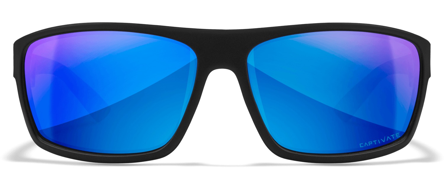 Black sunglasses with blue polarized lenses