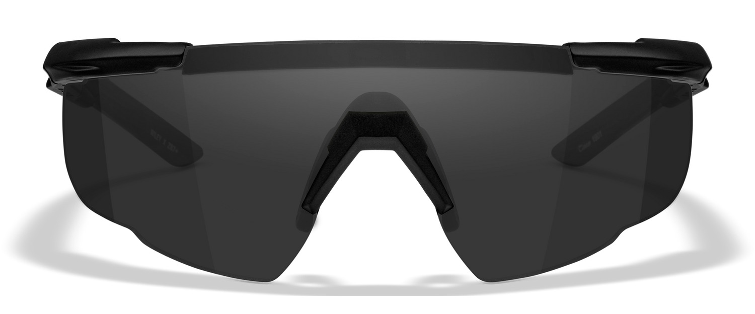 Sleek black sports sunglasses with dark lenses.