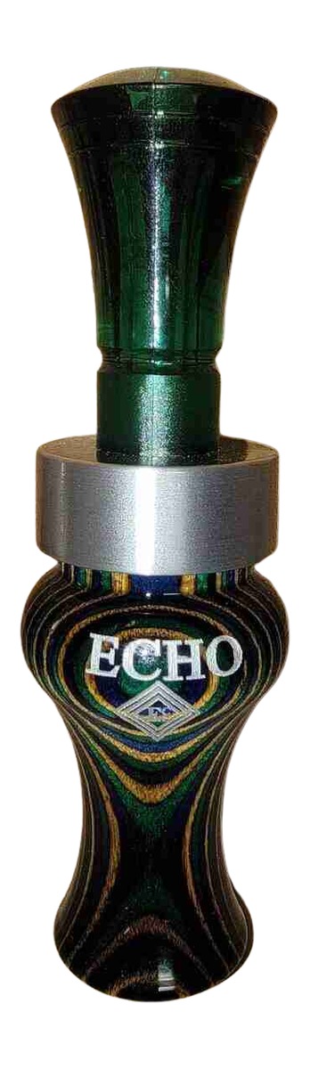 Green ECHO duck call with woodgrain design