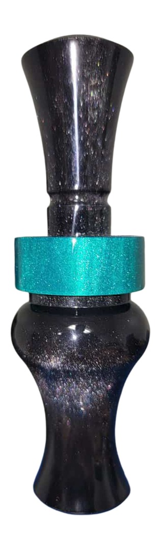 Black and teal duck call on white background