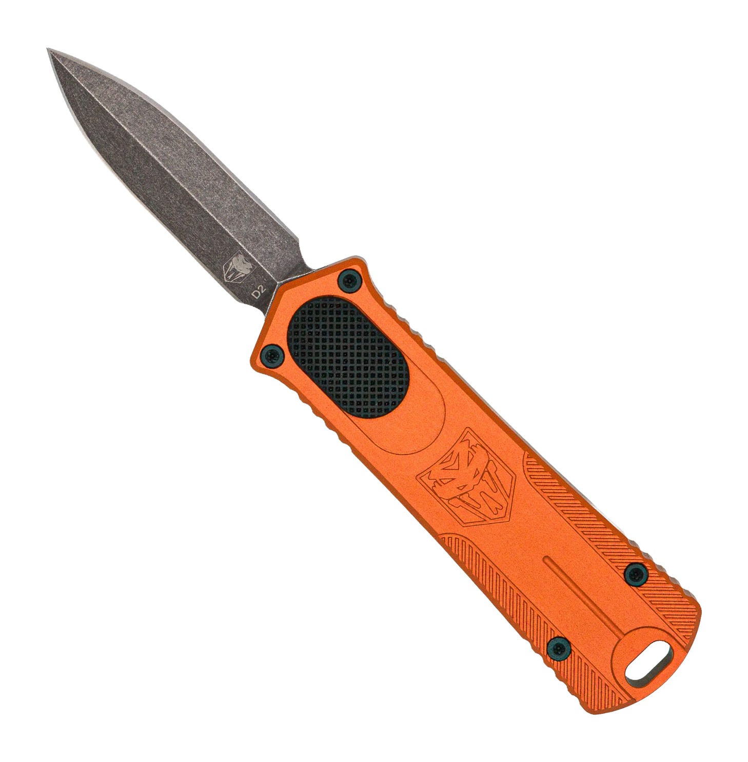 Orange automatic knife with stonewashed blade