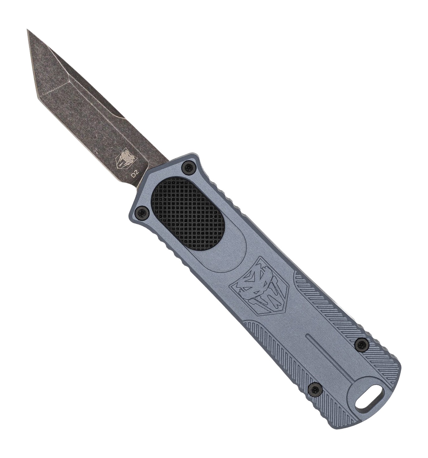 Gray tactical folding knife with tanto blade