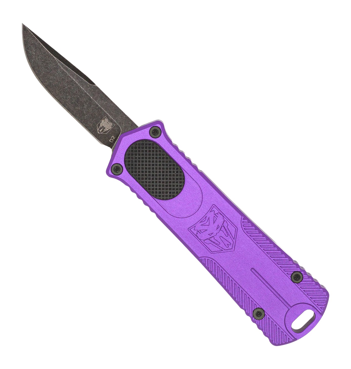 Purple OTF automatic knife with black blade