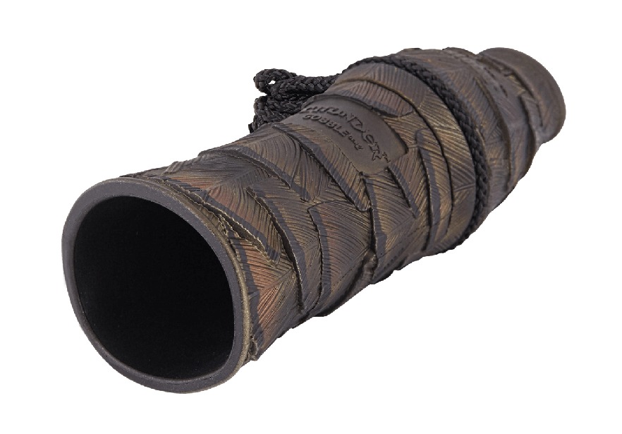 Carved wooden game call with leaf pattern
