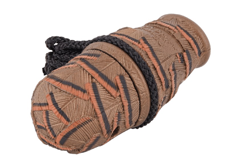 Carved cylindrical container with black braided cord