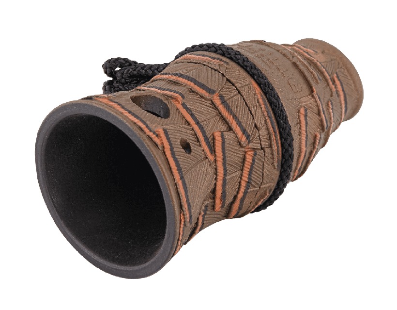Carved tribal-style wooden cup with rope detail