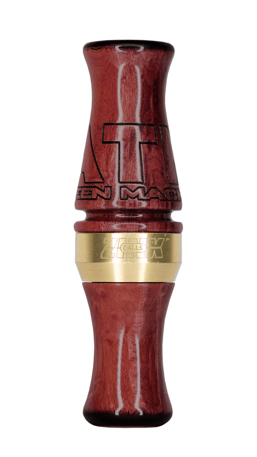 Wooden duck call with brass band detail