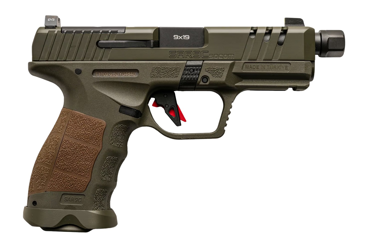 Olive green SAR9 SOCOM 9mm handgun