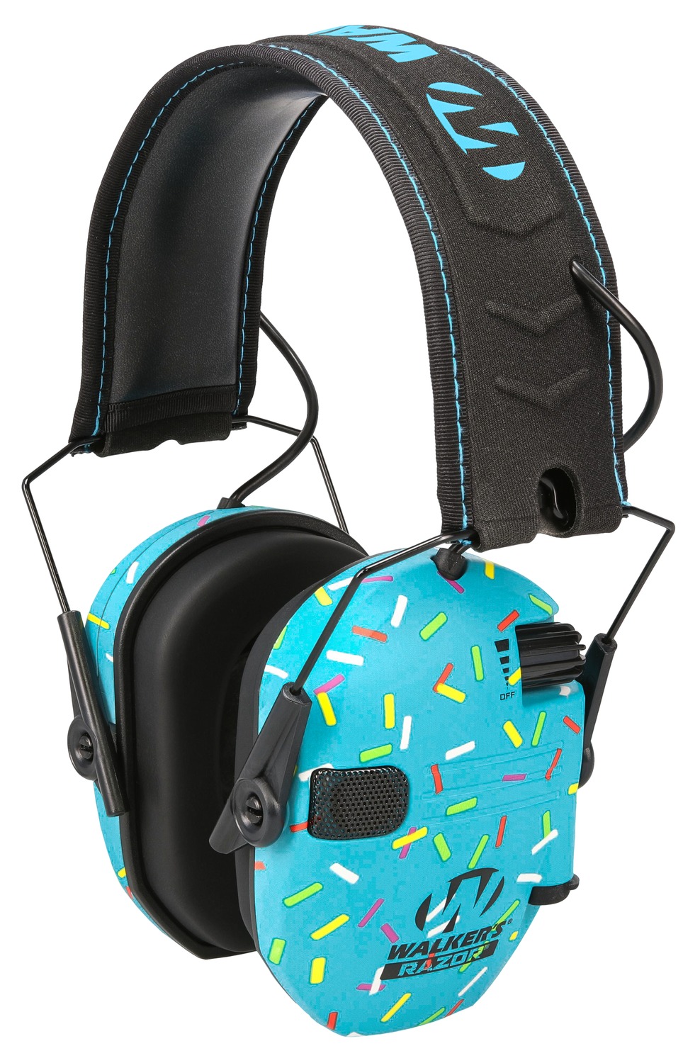 Blue sprinkle-pattern over-ear hearing protection earmuffs