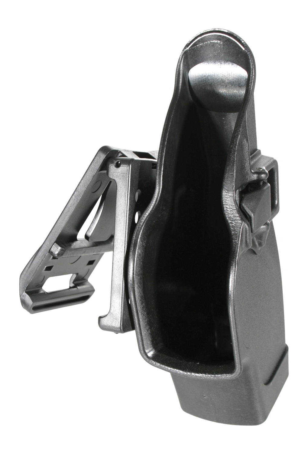 Black plastic holster with belt clip attachment