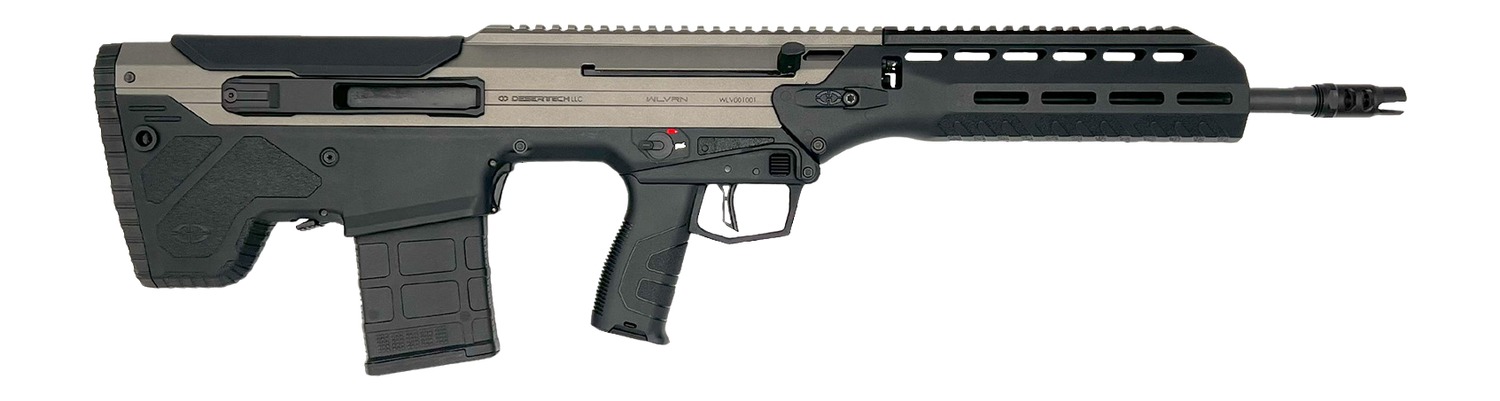 Modern black semi-automatic bullpup rifle on white background