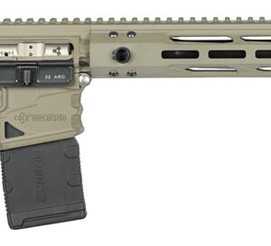 Modern AR-style rifle with tan and black finish