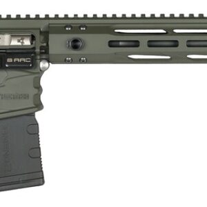 Olive green AR-15 style rifle on white background