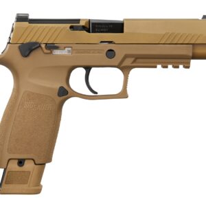Tan SIG Sauer semi-automatic pistol on white background