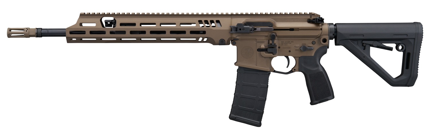 Tan and black modern semi-automatic rifle