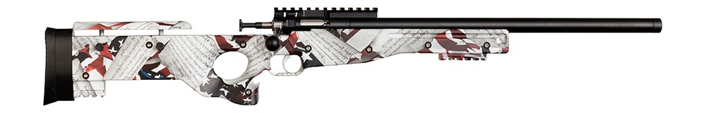 Custom camo bolt-action rifle with suppressor