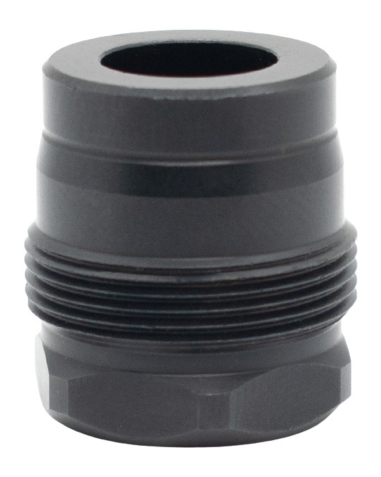 Black metal threaded fitting.