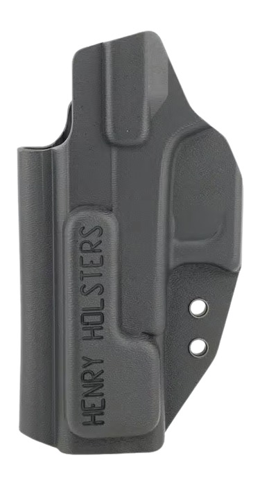 Black polymer handgun holster with Henry Holsters logo