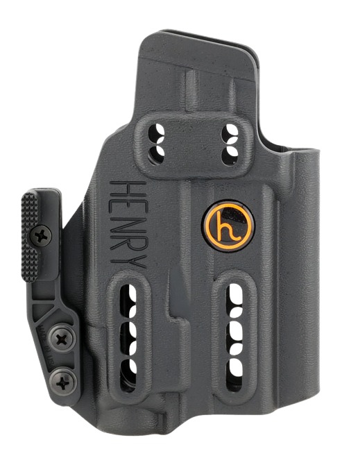 Black Kydex IWB pistol holster with belt clip