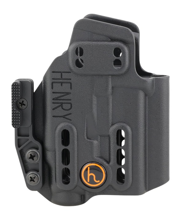 Black Kydex handgun holster with HENRY logo