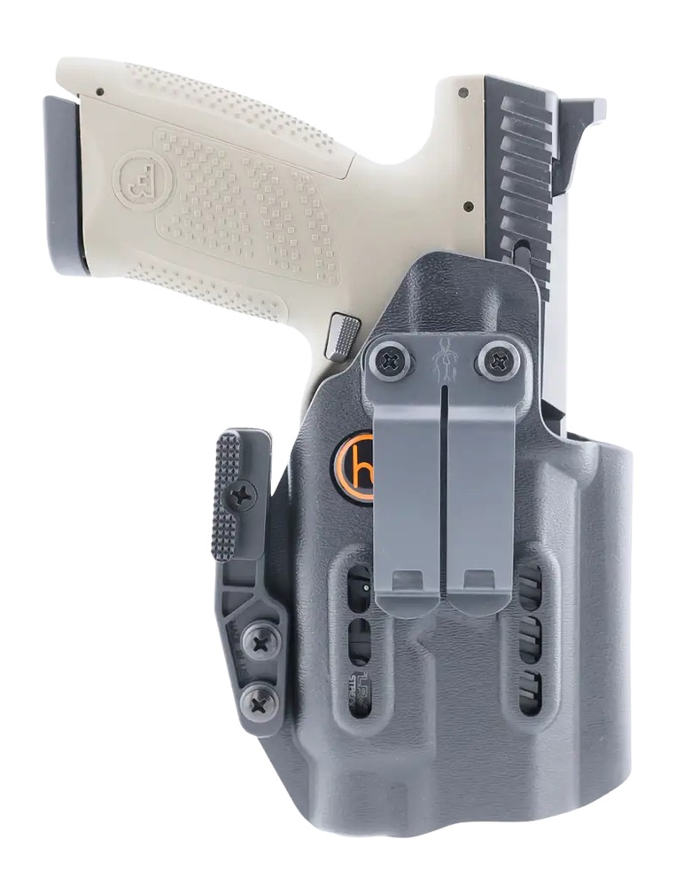 Handgun in gray concealed carry holster