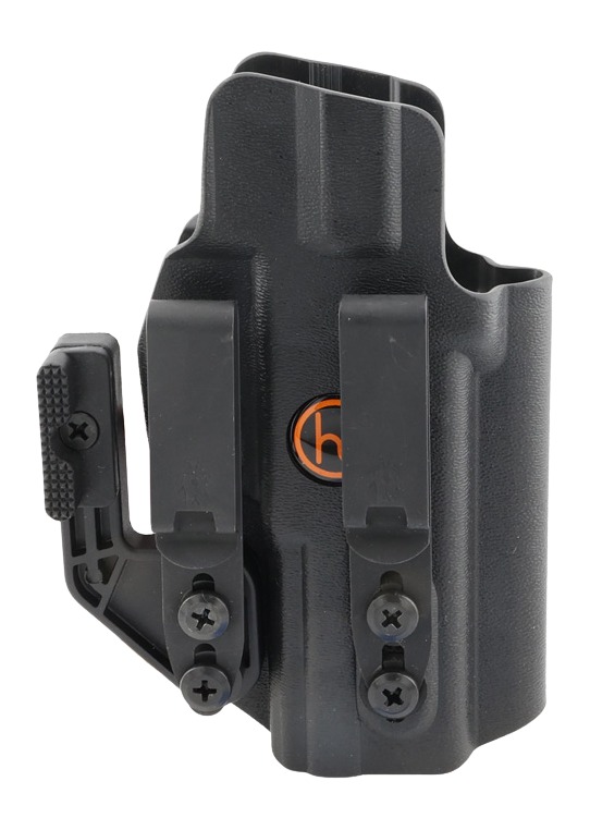 Black Kydex handgun holster with belt clips