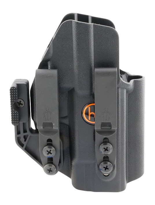 Black polymer concealed carry handgun holster with clips