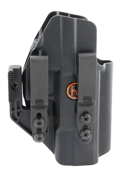 Black polymer concealed carry handgun holster with belt clips