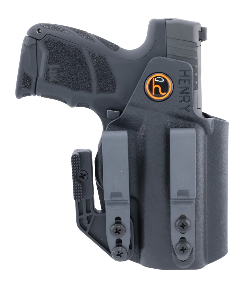 Handgun in black concealed carry holster