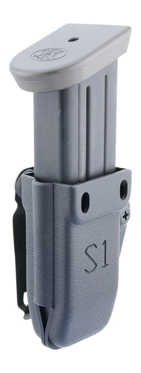 Handgun magazine in gray polymer holster